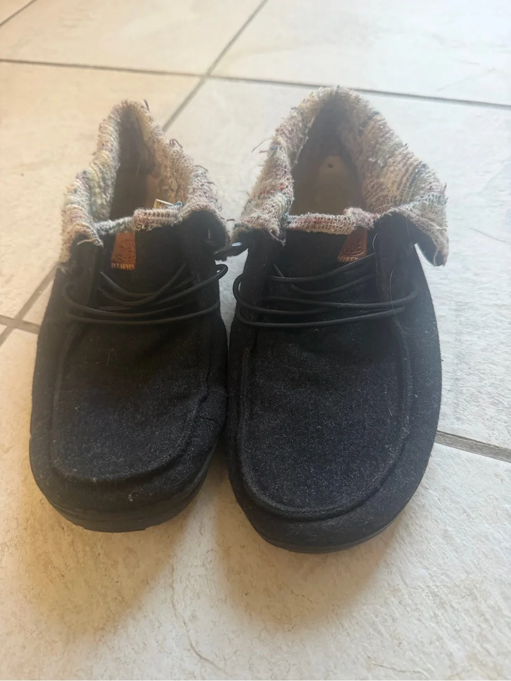 Hey Dude Kids Black Slip-On Shoes with Multicolor Knit Cuff